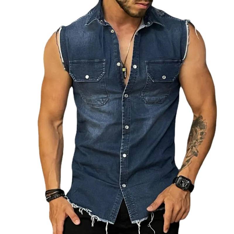 Denim Vest T-Shirt Lapel Cardigan Top denim vest T-shirt lapel cardigan top