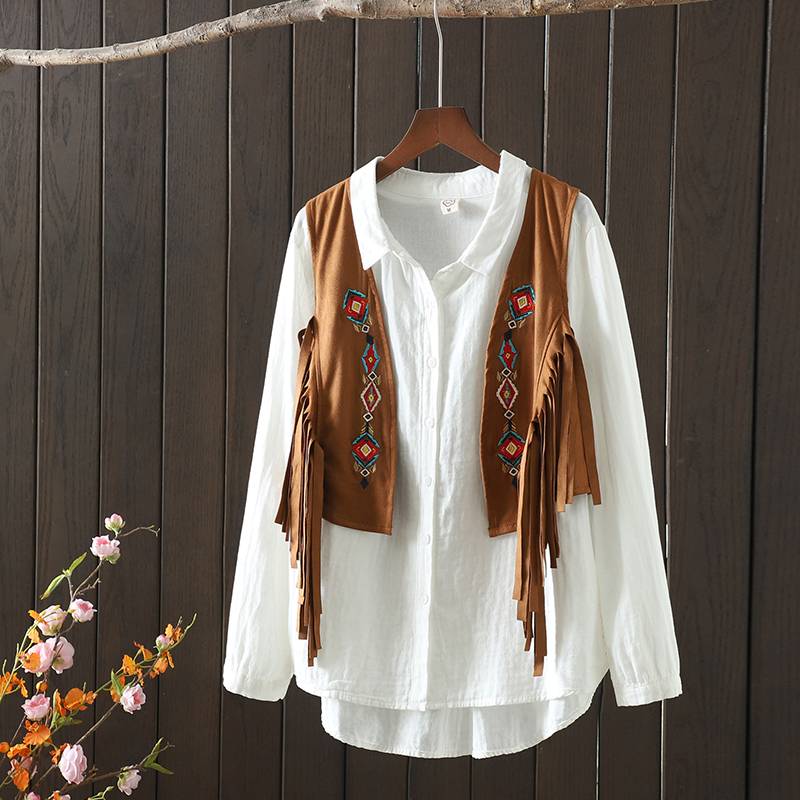 Atlantic suede ethnic style vest embroidery stack wearing outside shoulder shoulder short jackets Liu Suma clip retro vest