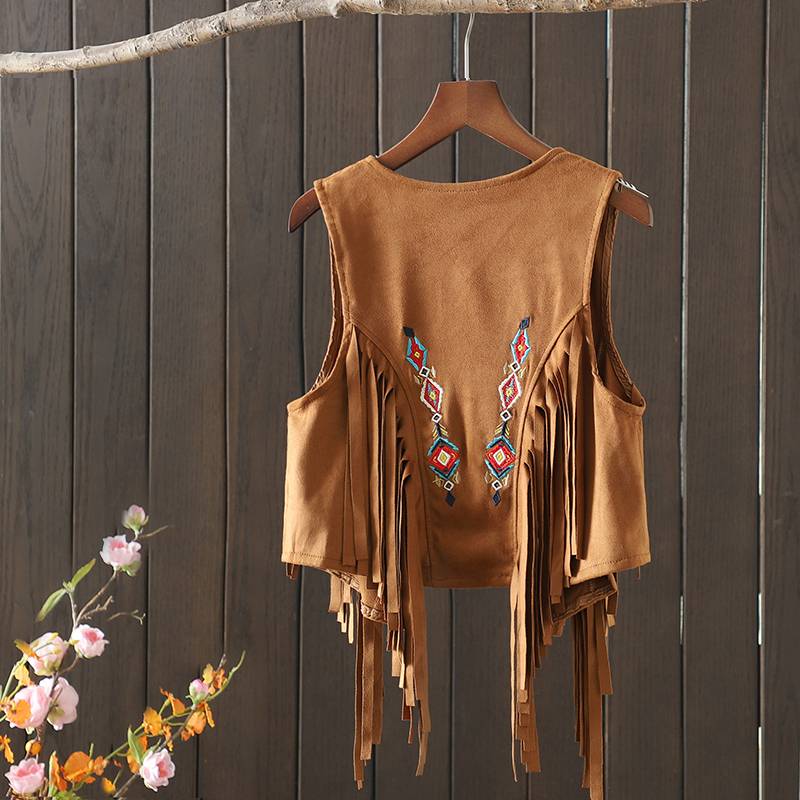 Atlantic suede ethnic style vest embroidery stack wearing outside shoulder shoulder short jackets Liu Suma clip retro vest