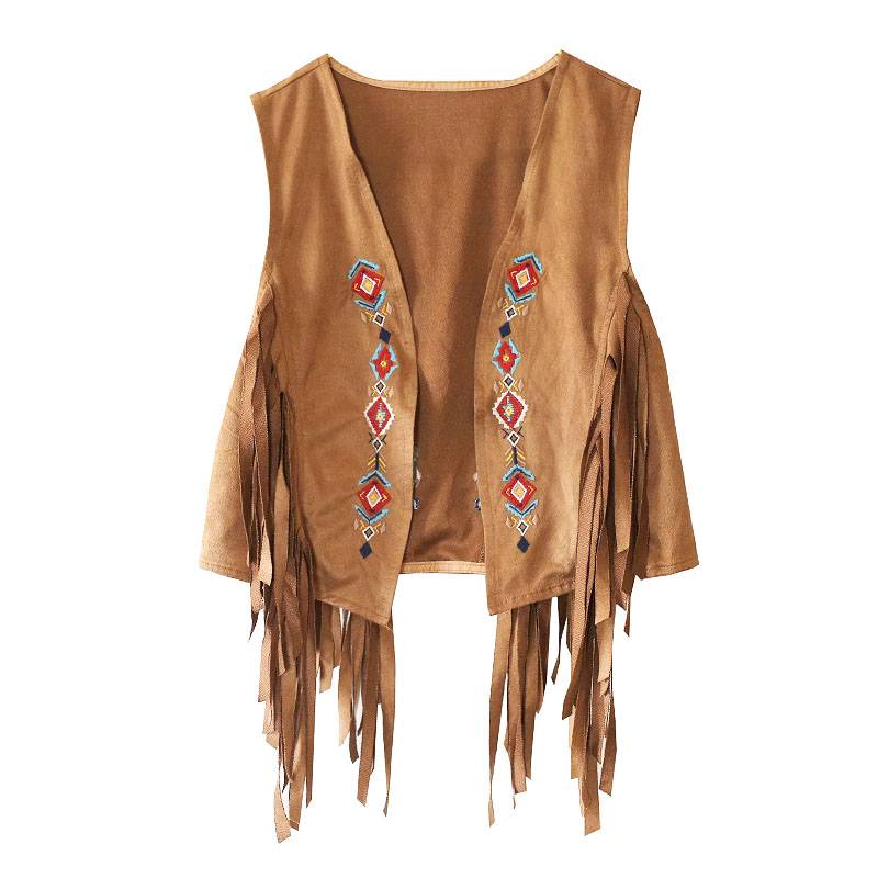 Atlantic suede ethnic style vest embroidery stack wearing outside shoulder shoulder short jackets Liu Suma clip retro vest