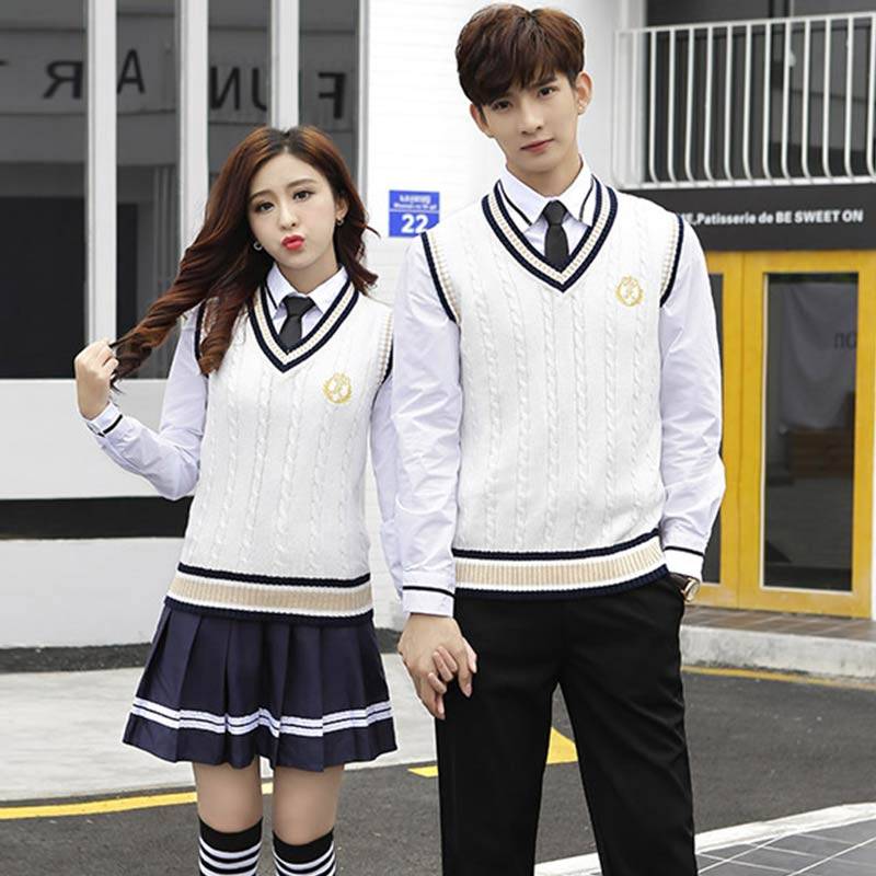 DK sweater vest school style vest shirt two sets of men's junior high school school uniforms V -neck wool jk