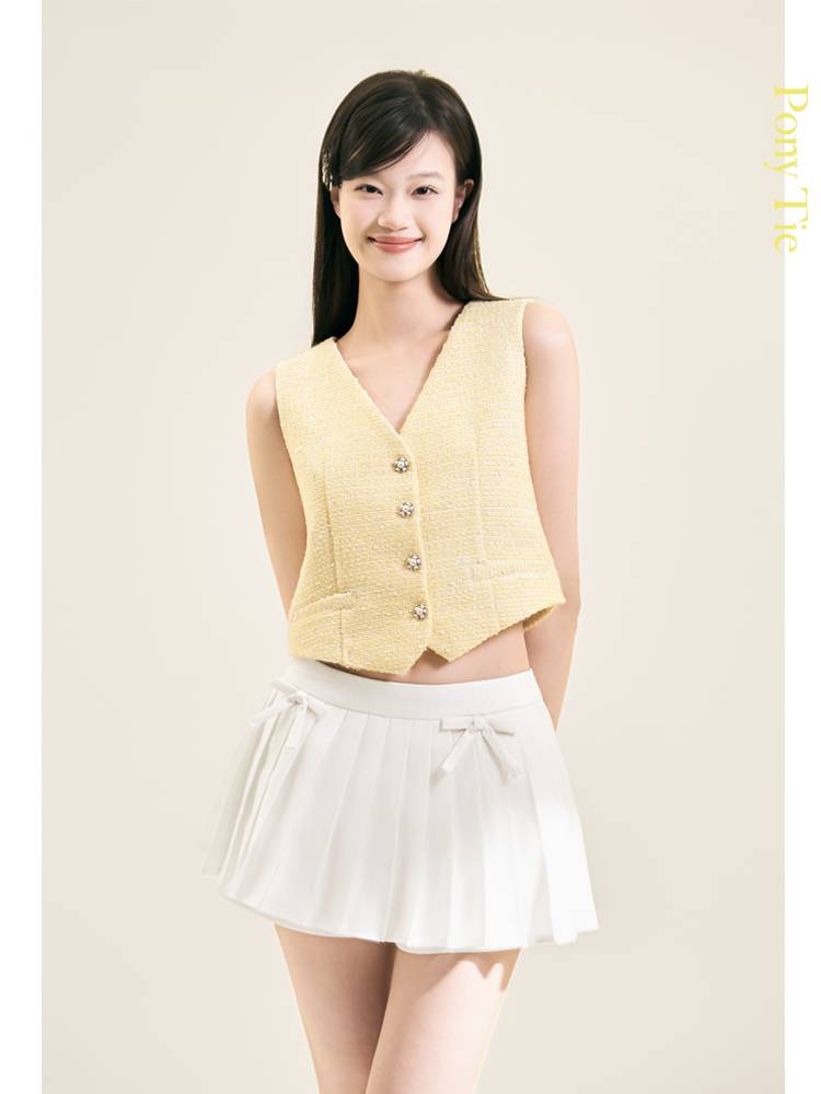Ponytie custom sequin fabric romantic tender yellow incense vest design sensation sleeveless vest top