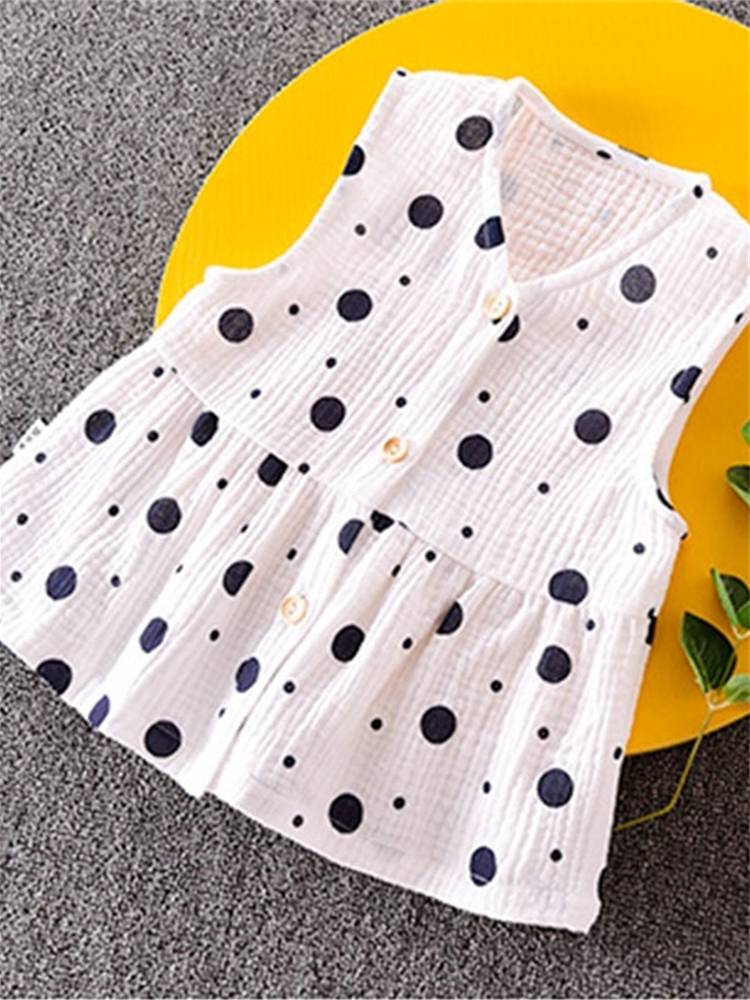 Baby baby summer cotton and linen vest girl gauze wave dot sleeveless top, child summer cardigan vest