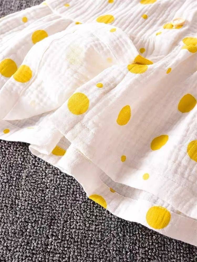 Baby baby summer cotton and linen vest girl gauze wave dot sleeveless top, child summer cardigan vest