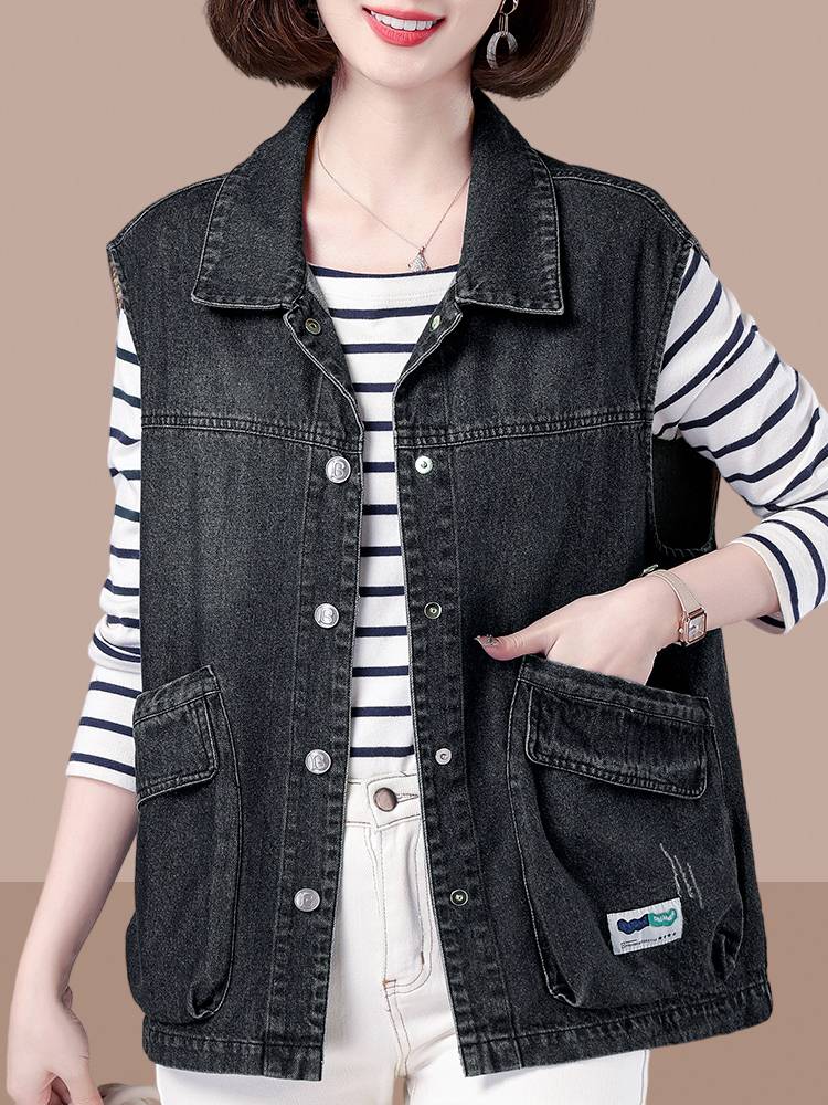 Denim vest female spring and autumn thin model 2024 new middle -aged mother coat, shoulder vest horses horses horses coat jacket