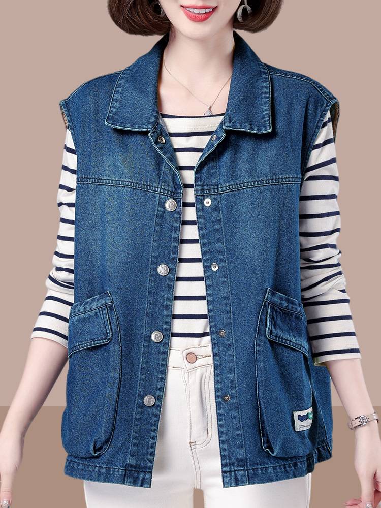 Denim vest female spring and autumn thin model 2024 new middle -aged mother coat, shoulder vest horses horses horses coat jacket