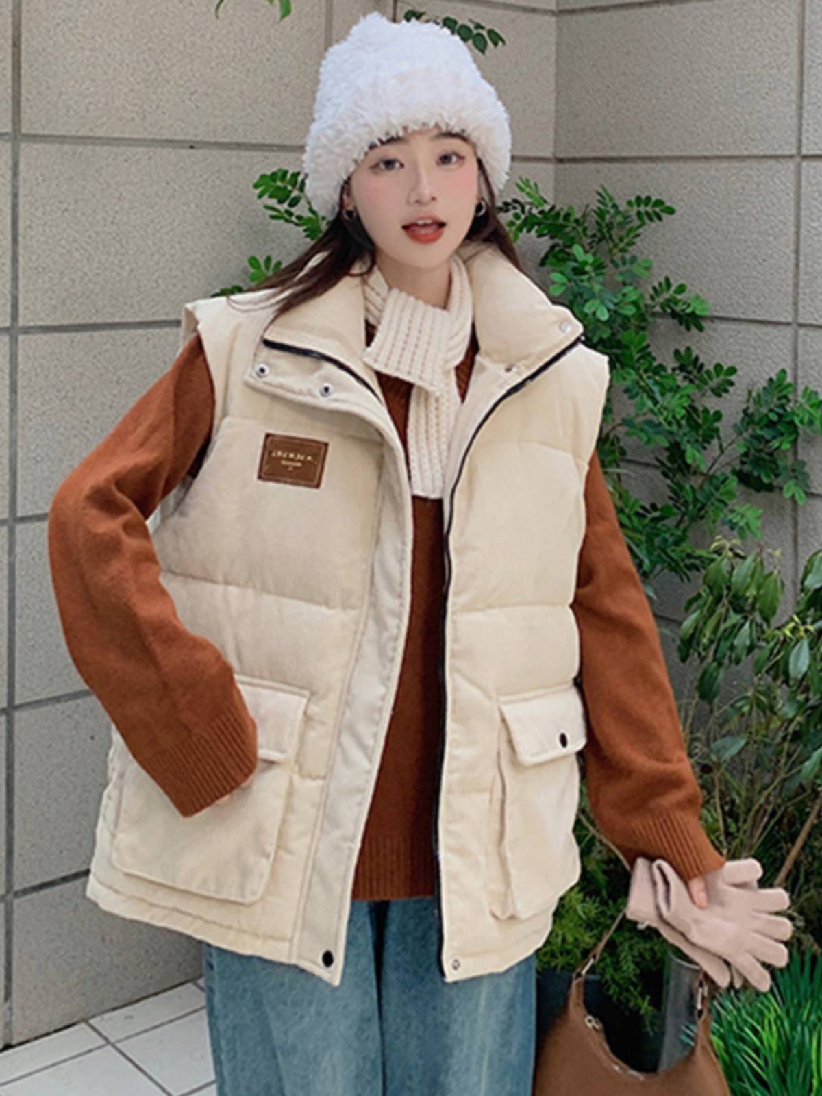 Large -size cotton cotton jacket cotton worker vest female autumn and winter slightly fat MM loose shoulder coat thickened sleeveless top