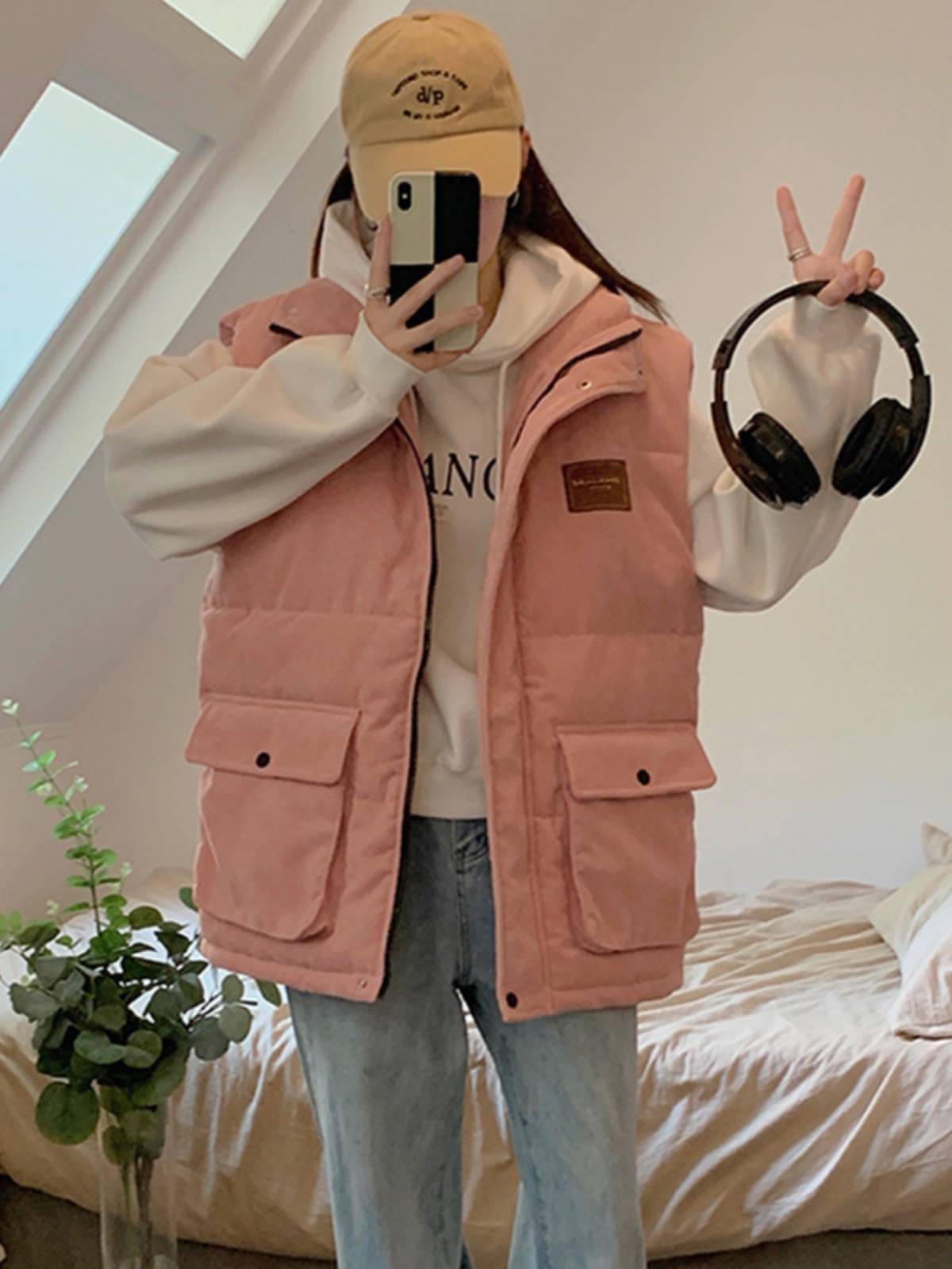 Large -size cotton cotton jacket cotton worker vest female autumn and winter slightly fat MM loose shoulder coat thickened sleeveless top