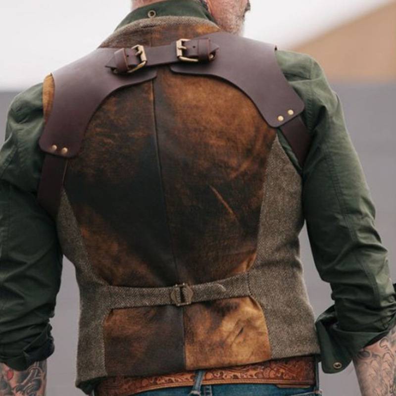 Brown retro making old denim vest slim muscle men's nightclub bar American casual large size sleeveless shoulder tide