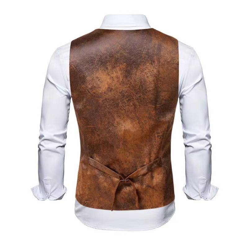 Brown retro making old denim vest slim muscle men's nightclub bar American casual large size sleeveless shoulder tide