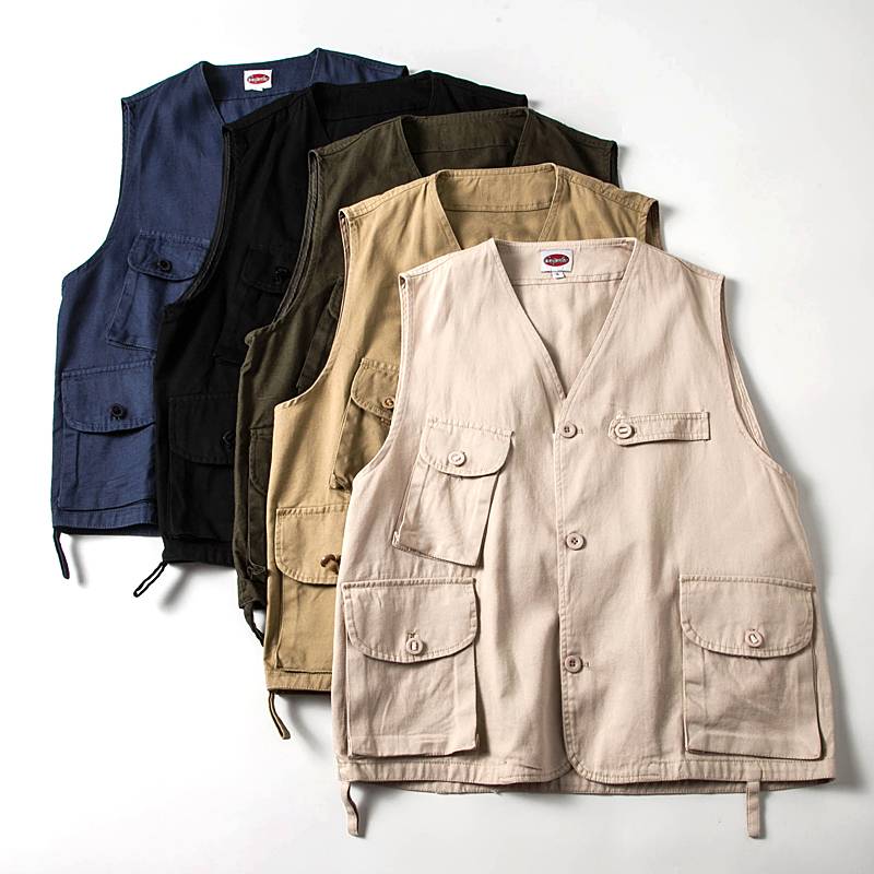 American retro loose BF neutral multi -pocket worker, men and women, couples, horses clip vest trendy sleeveless jacket