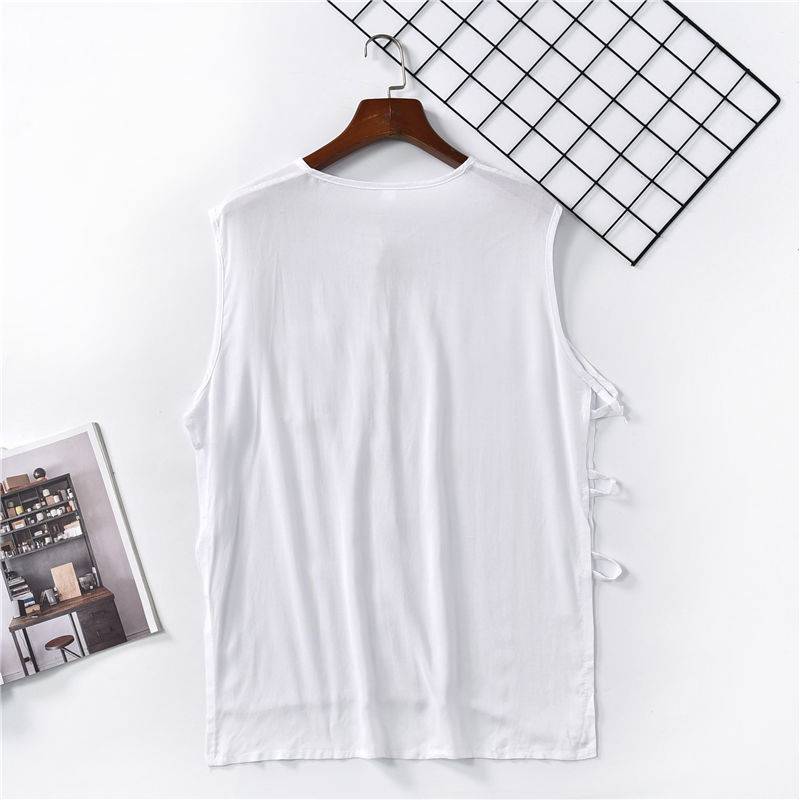 Cotton and silk pocket vest in the vest of the elderly men's sleeveless V -neck T -shirt artificial cotton -made thin summer large -size cardigan casual top