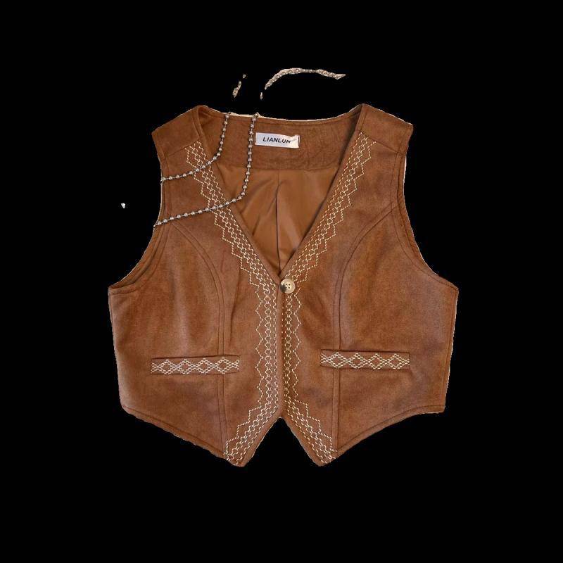 Bohemia retro heavy workers embroidered vest vest velvet vest women's travel wearing western denim hippopotus clip tops