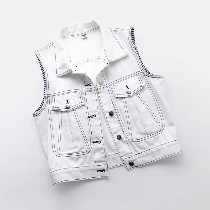 2024 Spring and Autumn New Products Sleeveless Striped Decoration Devitory Short Jacket Vest Pocket Pocket Big Pocket Ring Shoulder top