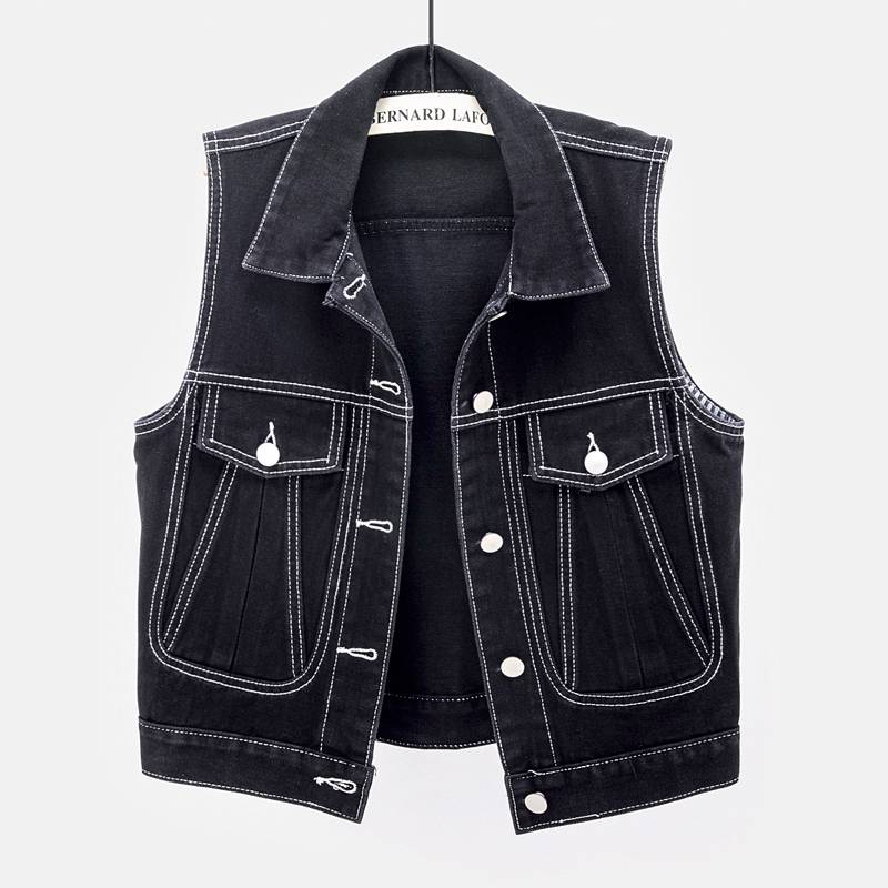 2024 Spring and Autumn New Products Sleeveless Striped Decoration Devitory Short Jacket Vest Pocket Pocket Big Pocket Ring Shoulder top
