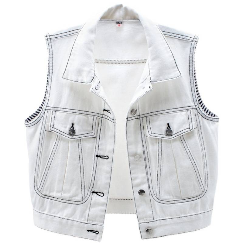 2024 Spring and Autumn New Products Sleeveless Striped Decoration Devitory Short Jacket Vest Pocket Pocket Big Pocket Ring Shoulder top