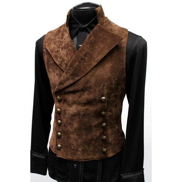 Retro as old coffee collar suede vest double -breasted fashion muscle male singer performing sleeveless jacket