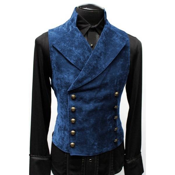 Retro as old coffee collar suede vest double -breasted fashion muscle male singer performing sleeveless jacket