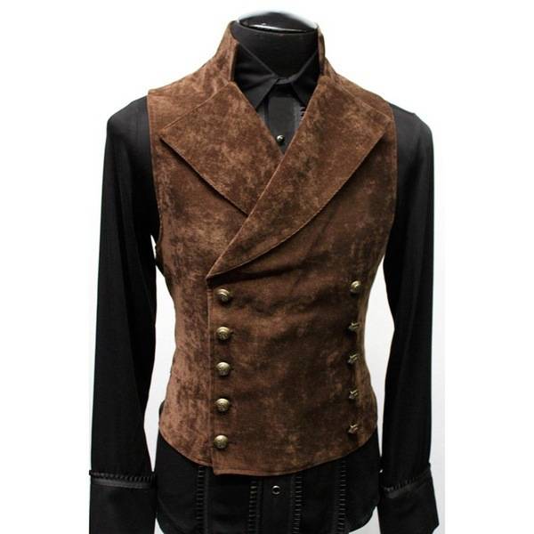 Retro as old coffee collar suede vest double -breasted fashion muscle male singer performing sleeveless jacket
