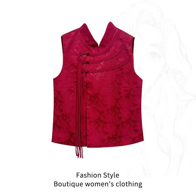 Summer Yang Mi, the same model of the new Chinese style vest female 2024 high -level sense national wind plate buckle sleeveless shirt top
