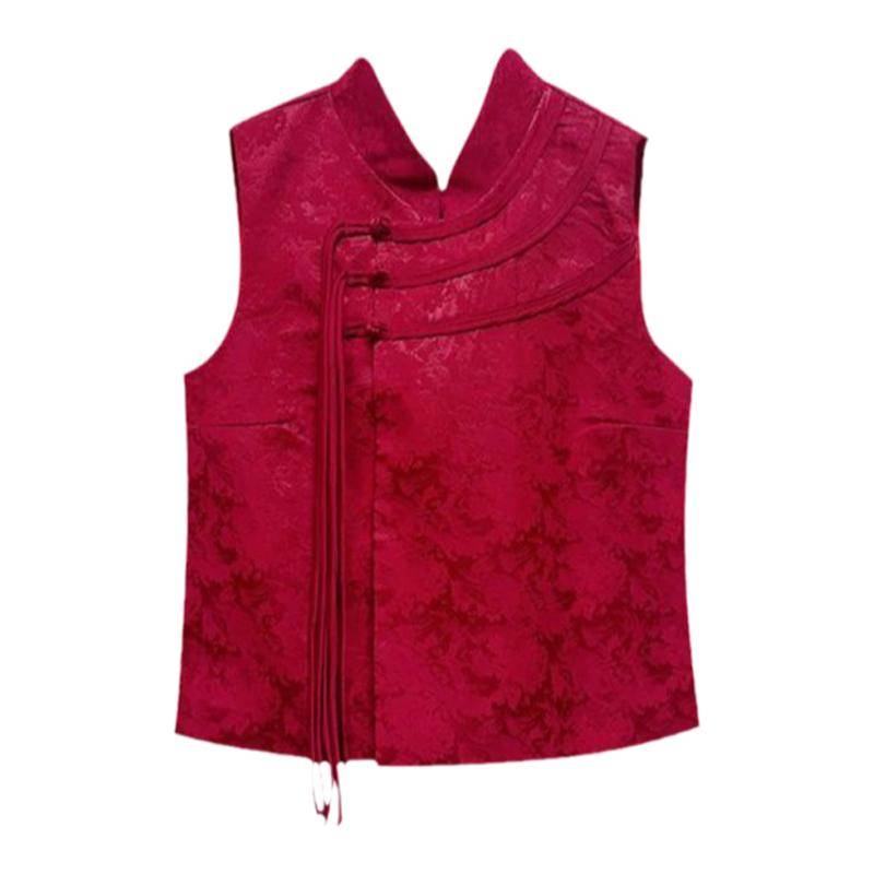 Summer Yang Mi, the same model of the new Chinese style vest female 2024 high -level sense national wind plate buckle sleeveless shirt top
