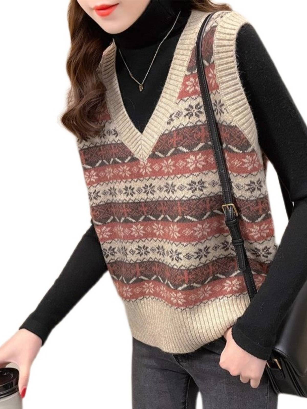 Retro Hong Kong flavor sweater vest female 2023 new foreign kravis V -neck knit vest spring and autumn wearing tops