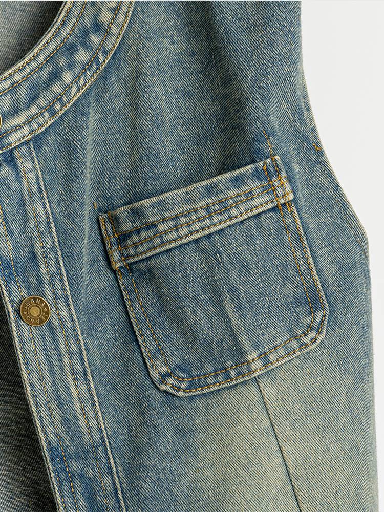 Denim vest Ms. Ms. 2024 Spring and Autumn New Korean European Version of European Store Store Sleeveless Retro Shoulder Short Piece