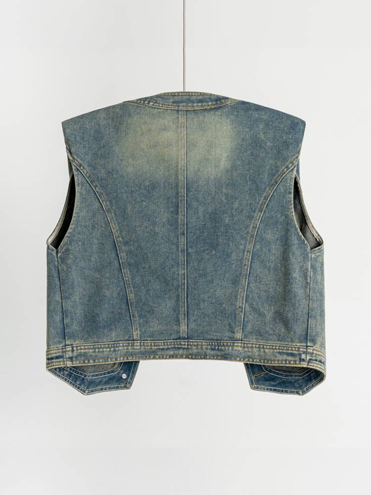 Denim vest Ms. Ms. 2024 Spring and Autumn New Korean European Version of European Store Store Sleeveless Retro Shoulder Short Piece