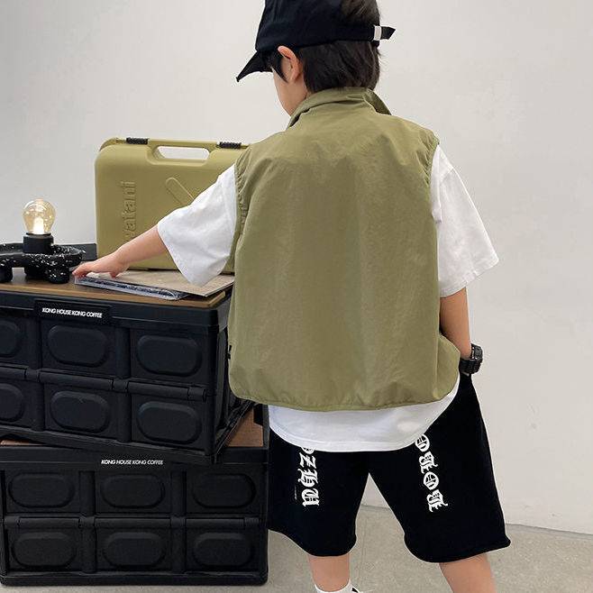 Children's vest boys in summer thin vests, big children Japanese casual top, baby top, baby double -layer vest outside wearing tide