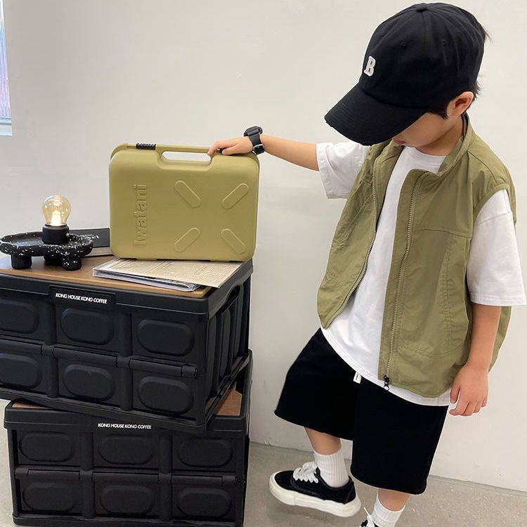 Children's vest boys in summer thin vests, big children Japanese casual top, baby top, baby double -layer vest outside wearing tide