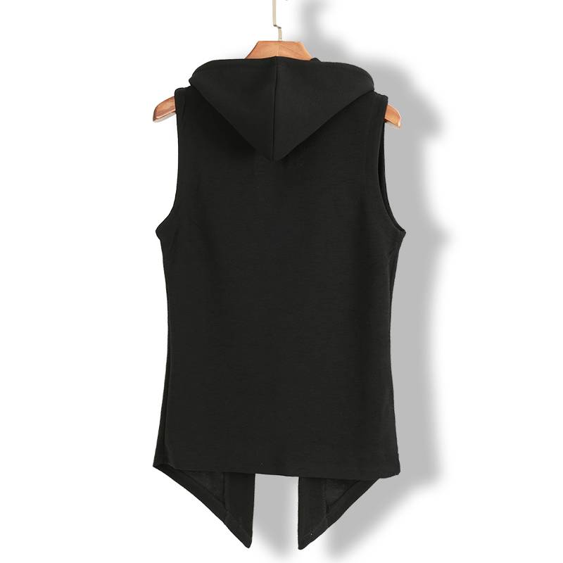 Spring and summer men's hooded vest mid -long sleeveless cardigan casual casual sweater handsome horses horses tide men's cloak