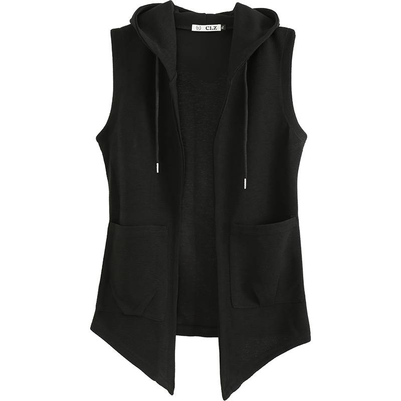 Spring and summer men's hooded vest mid -long sleeveless cardigan casual casual sweater handsome horses horses tide men's cloak