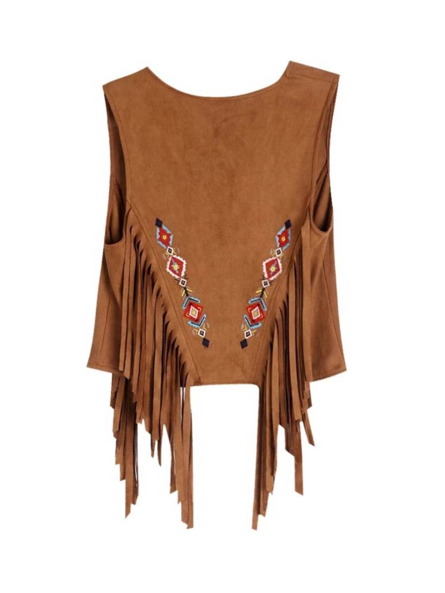 Bohemian national style suede vest female summer 2024 new large size running retro vest short top