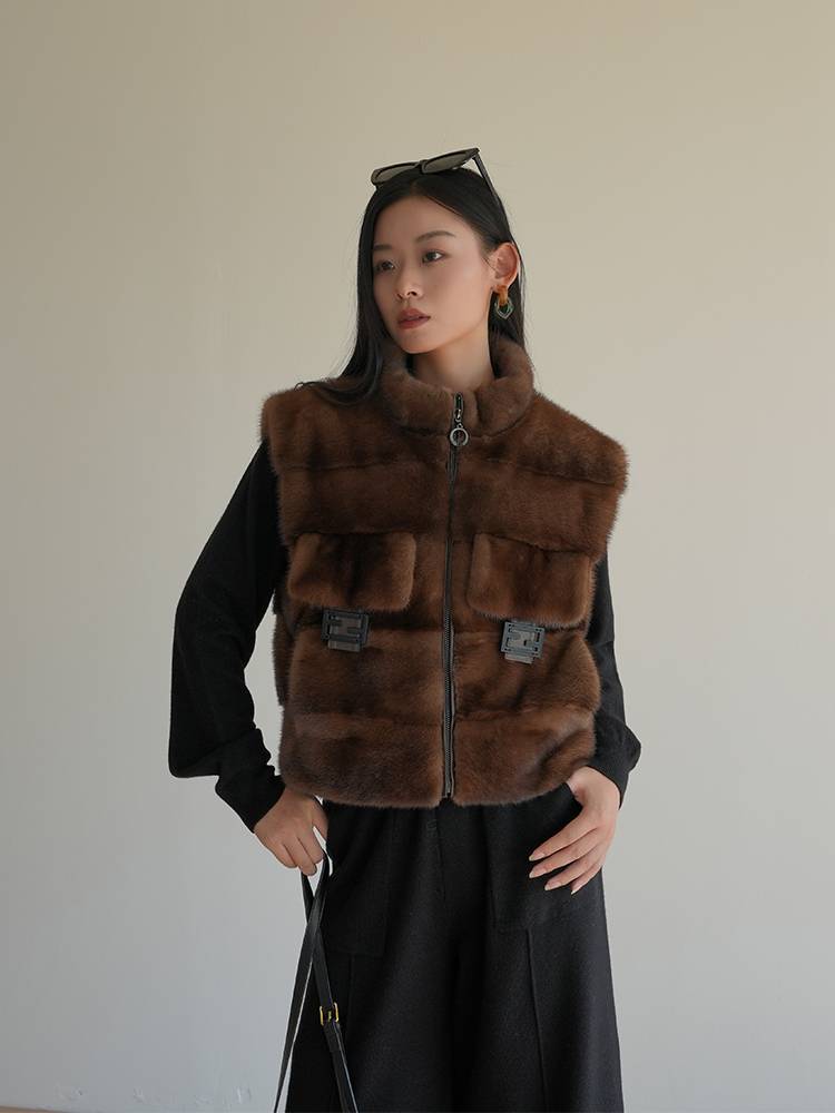 Hg/mink coat female short whole mink grass jacket 2024 winter new fur integrated vest youth