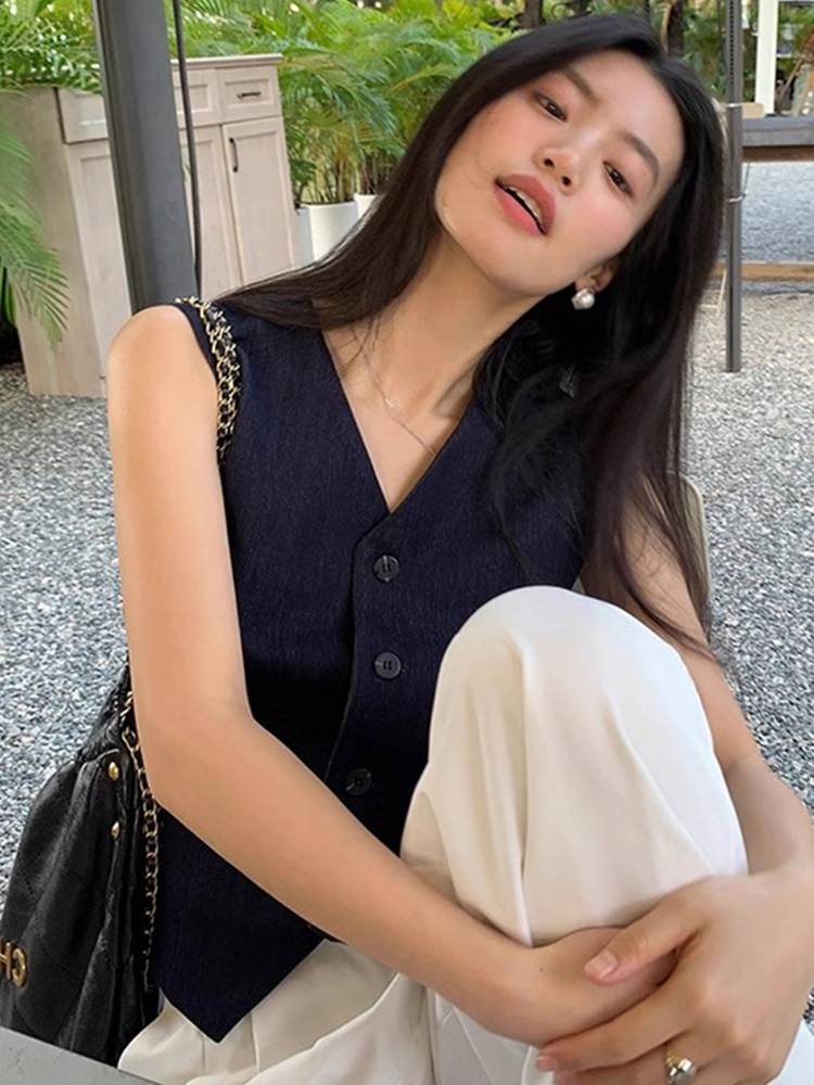 Single wearing a suit vest female summer thin high -end small incense wind horse clip cut shoulder, shoulder, shoulder, wearing sleeveless tops