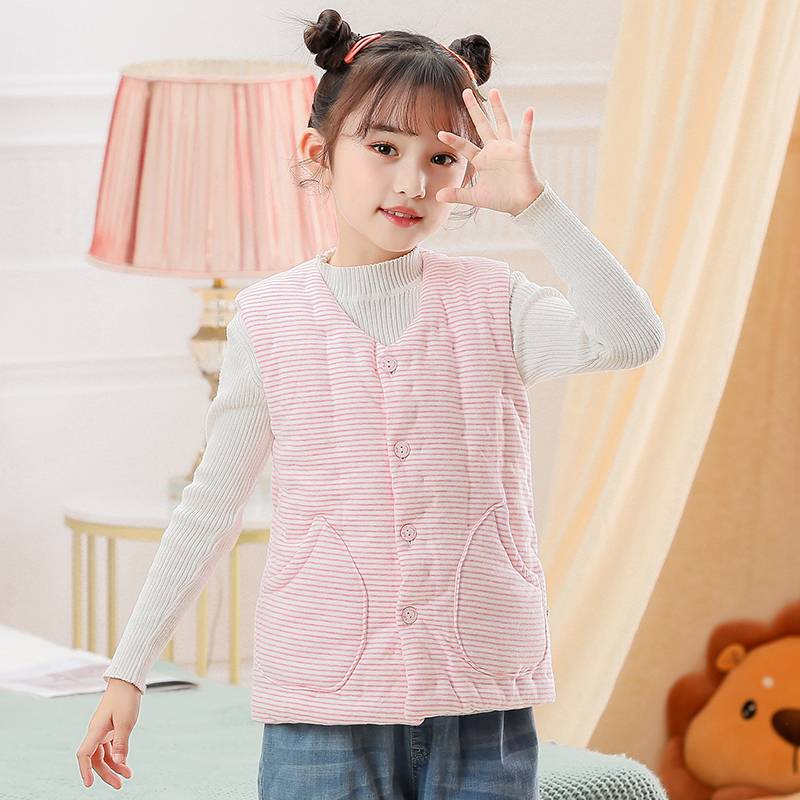 Zhongda Children's striped pure cotton vest manually sew male and female baby in autumn and winter thickened and warm home cotton vest