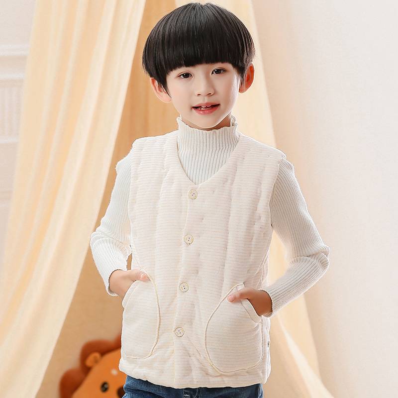 Zhongda Children's striped pure cotton vest manually sew male and female baby in autumn and winter thickened and warm home cotton vest