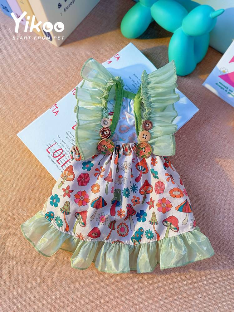 Yikoo original design pet clothes dog cat mushroom dress Malzis Yorksiabi teddy