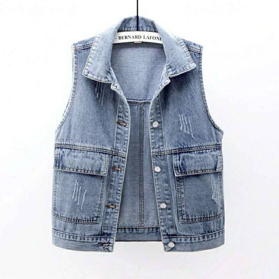Denim horse armor short spring, summer, autumn and winter new products simple big pocket sleeveless vest versatile loose shirt