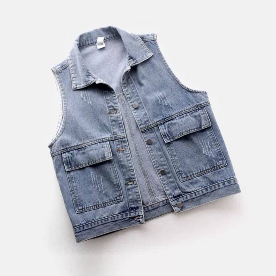 Denim horse armor short spring, summer, autumn and winter new products simple big pocket sleeveless vest versatile loose shirt