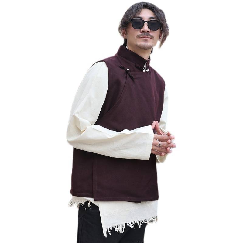 2022 New Tibetan Vests Establishing Double -Layer Cast Flasts Tibetan Sleeveless Jacks Leisure Pure Color youth autumn