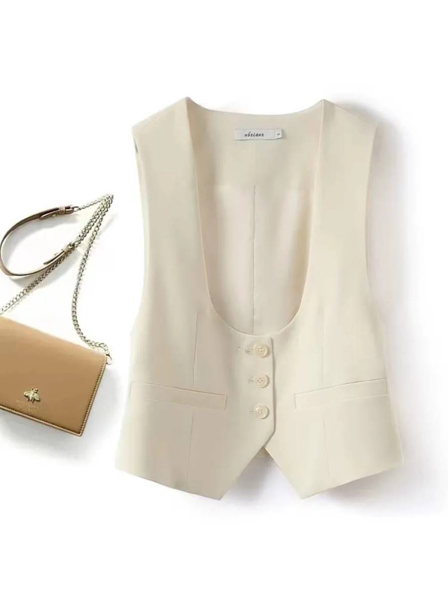 U -lead short suit vest horse clip female model 2024 spring and summer new top jacket sleeveless stack wearing rhina shoulder vest jacket