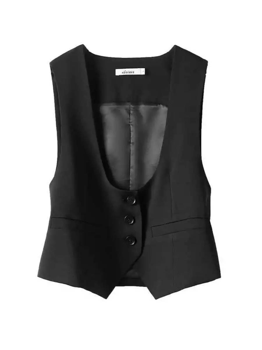 U -lead short suit vest horse clip female model 2024 spring and summer new top jacket sleeveless stack wearing rhina shoulder vest jacket