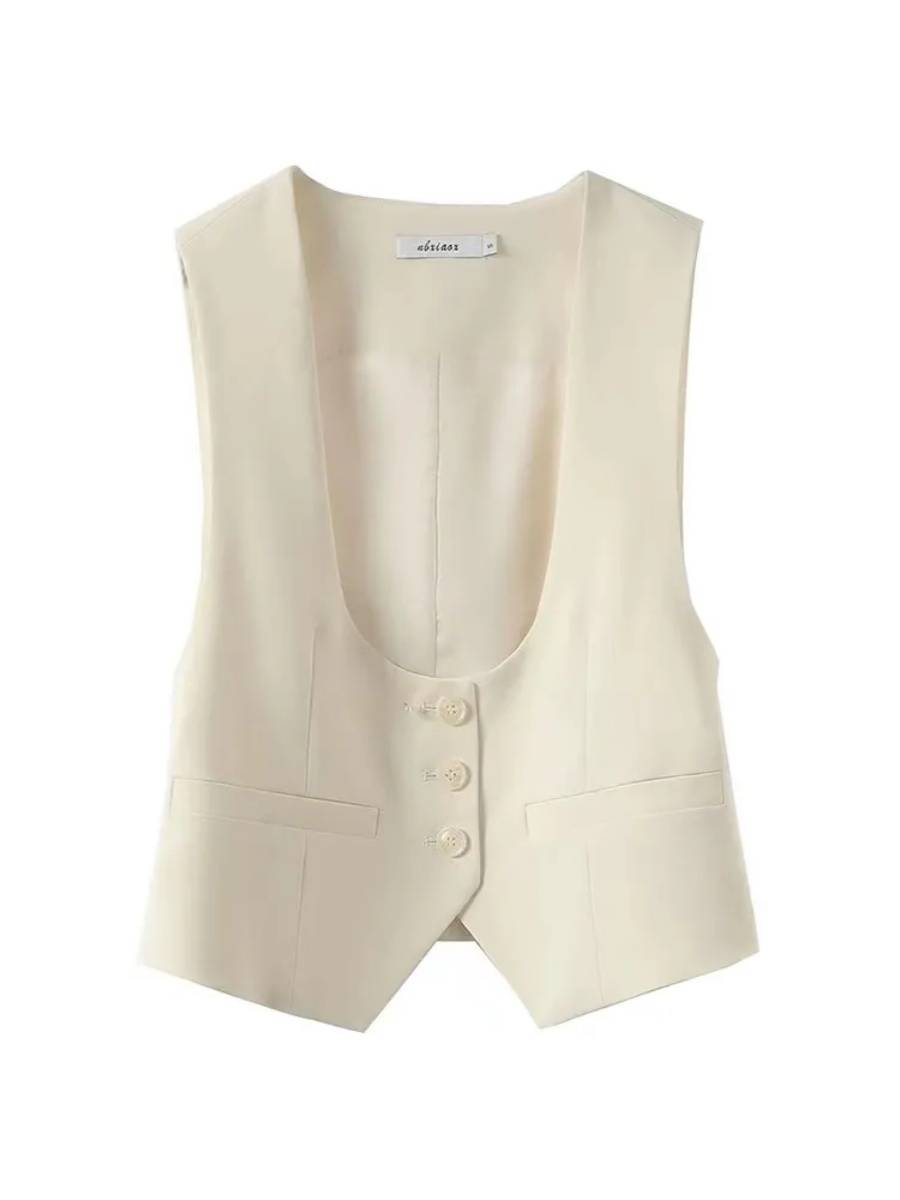 U -lead short suit vest horse clip female model 2024 spring and summer new top jacket sleeveless stack wearing rhina shoulder vest jacket