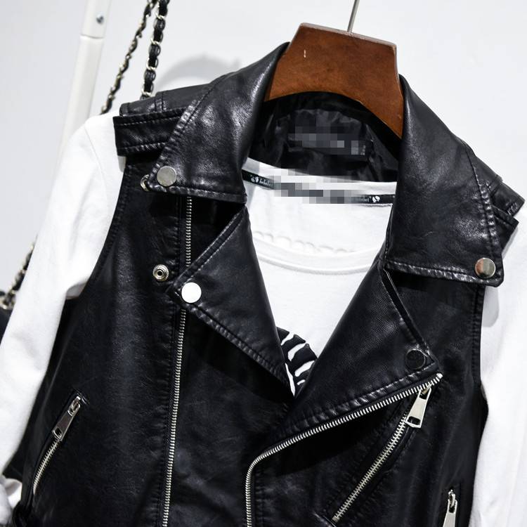 2020 Spring and Autumn New Parcarian Short Women's Short Korean Edition Sleeveless Leather Kitchi PU Cut Shoulder Bot Botes Skin Wide Tide