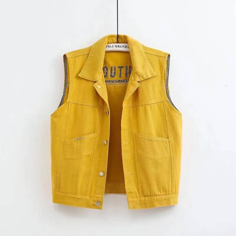 Export broken code Clear clearance denim Wordswoman Short Slim Slim Slim Embroidered sleeveless jacket Cassacus Top Spring Spring