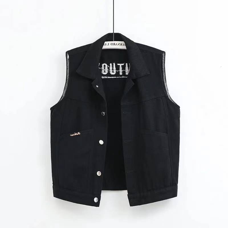 Export broken code Clear clearance denim Wordswoman Short Slim Slim Slim Embroidered sleeveless jacket Cassacus Top Spring Spring