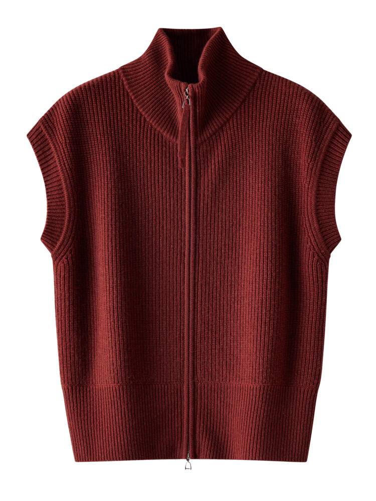 Hengyuanxiang zippention horse cardigan female autumn new short -sleeved sweater retro pure wool sweater sweater small vest