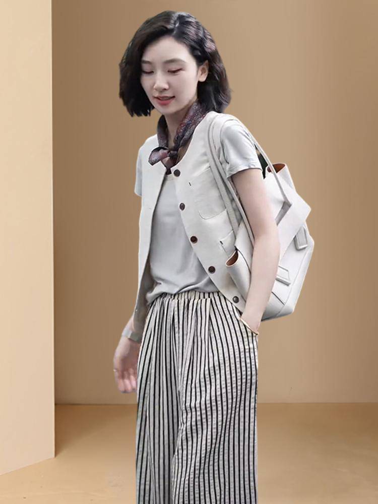Cotton and Mainee European Station thin coat horseshop summer European cargo vest 2024 new flax jacket vest women's clothing outside