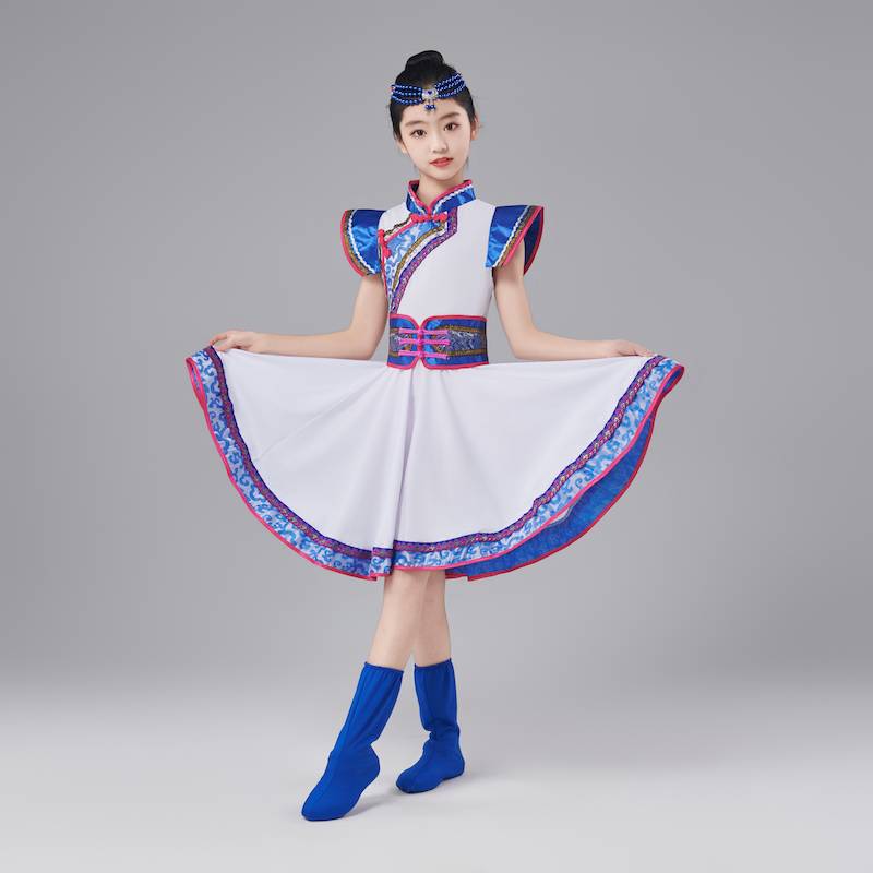Liuyi Children's Mongolian Performance Service Girls' Mongolian Chopsticks Dance Services Men and Girls, Mongolian Mongolian Serving White Horse